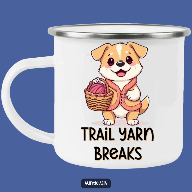 Funny Dog Knitter Camping Mug: Playful Pup's Yarn Care, Perfect Adventure Gift