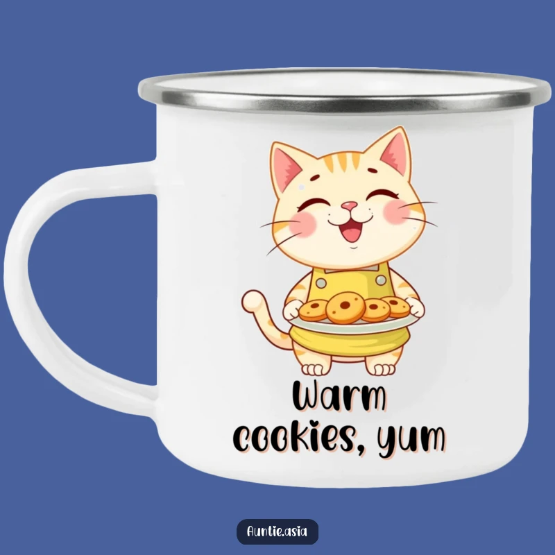 Funny Cat Baker Camping Mug: Cheerful Kitty's Warm Cookies, Ideal Adventure Gift