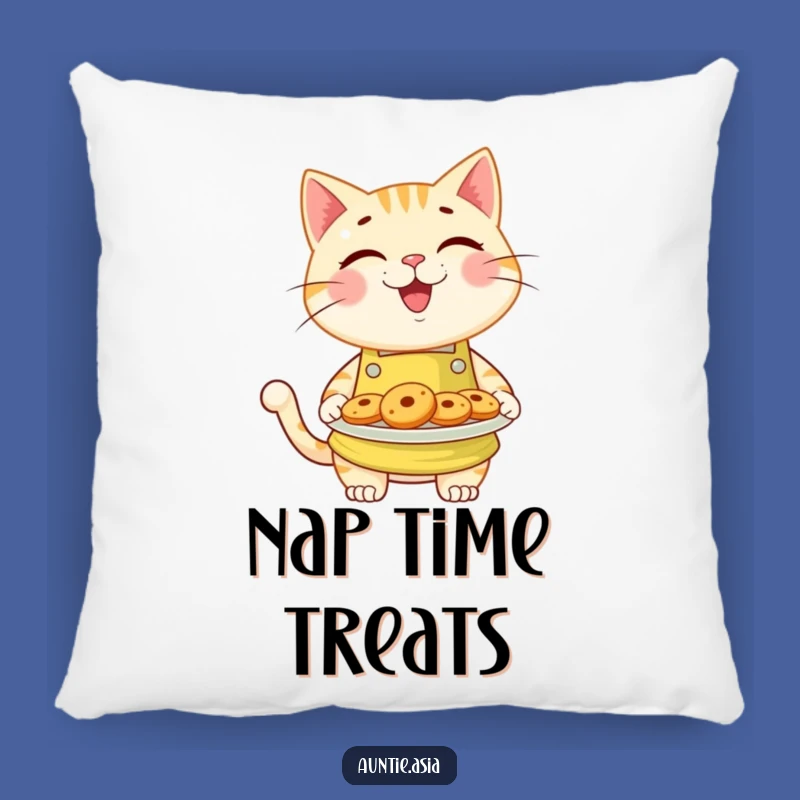 Funny Cat Baker Pillow: Cozy Comfort with a Cheerful Cookie-Offering Feline Friend