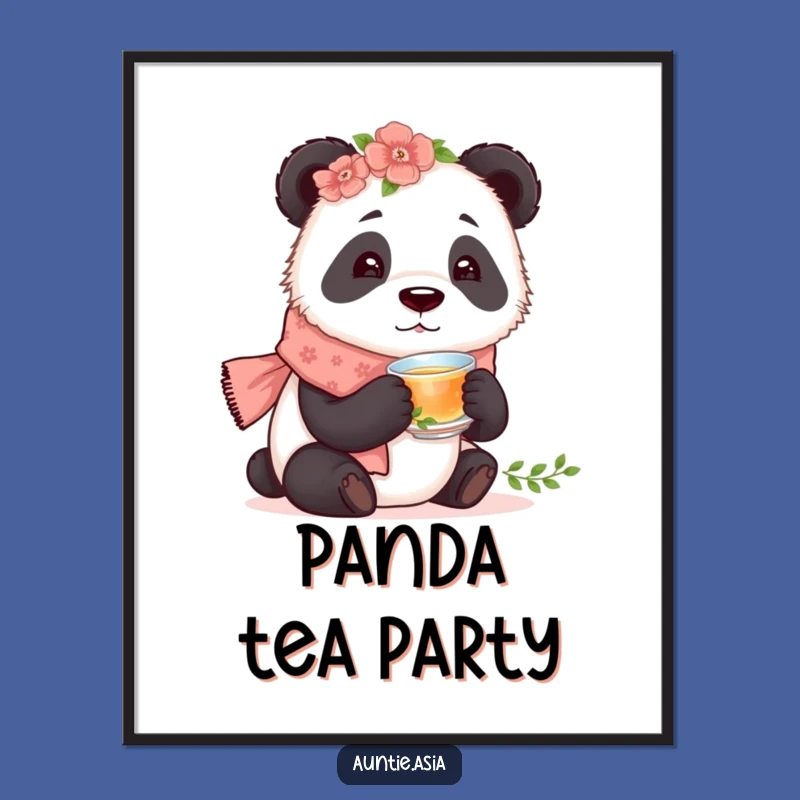 Funny Panda Tea Digital Art: Curious Bear's Sip, Instant Serene Joy