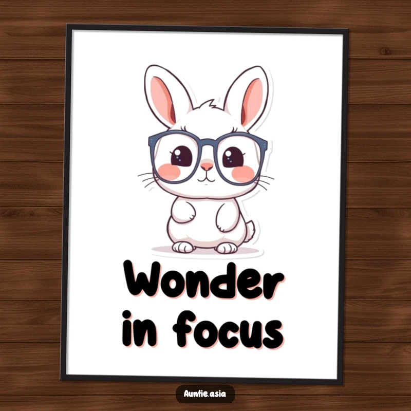 Funny rabbit digital art print of a curious rabbit peering through large spectacles, symbolizing wonder and fascination.