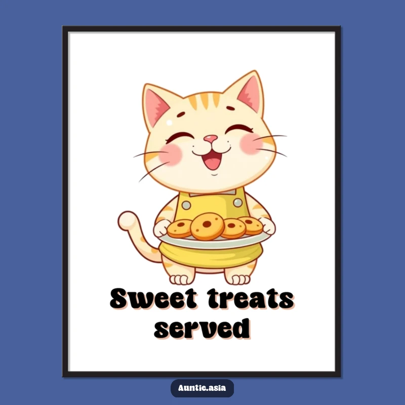 Funny Cat Baker Poster: Cheerful Kitty's Cookie Offer, a Wall Art Delight