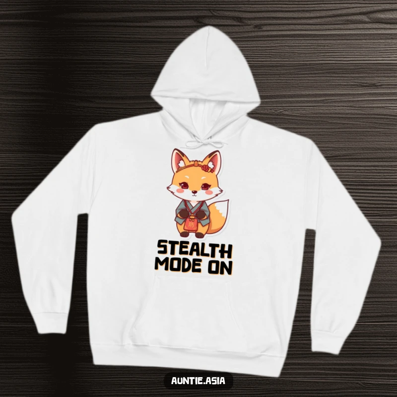 Funny fox hoodie featuring a determined fox in traditional attire, ready for any adventure or task.