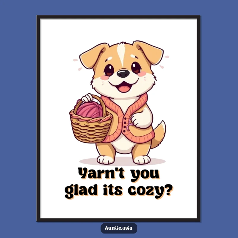 Free Printable Wall Art: Funny Dog Knitter Yarn Downloadable Home Decor Gift
