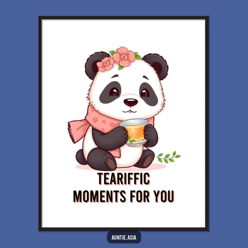 Free Printable Wall Art: Funny Panda Tea Lover Floral Scarf Downloadable Art Gift