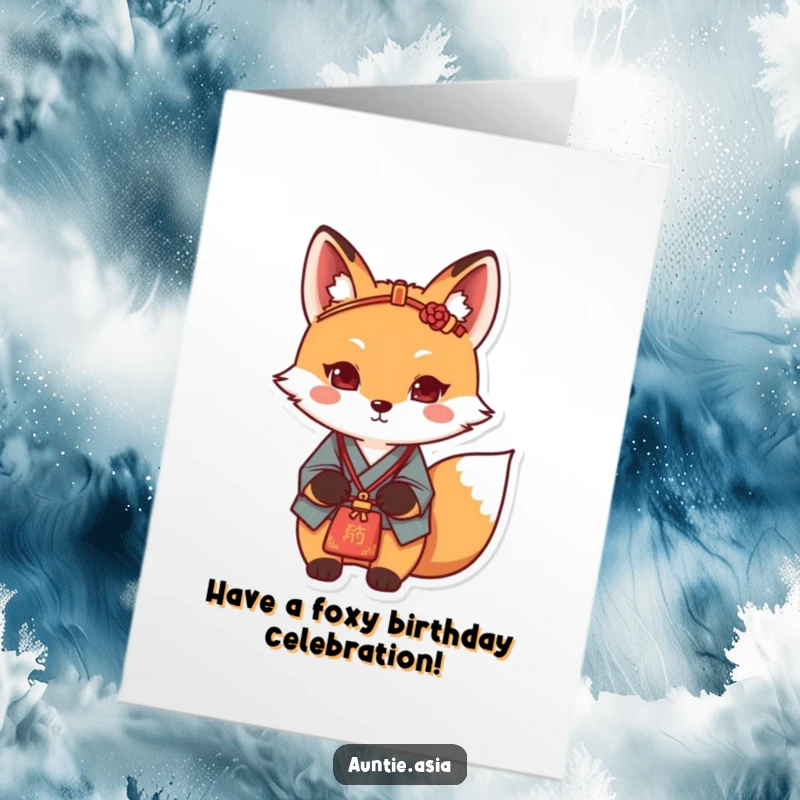 Funny Free Printable Birthday Card: A determined fox with hairpin and bag sends stylish birthday wishes, a charming downloadable.