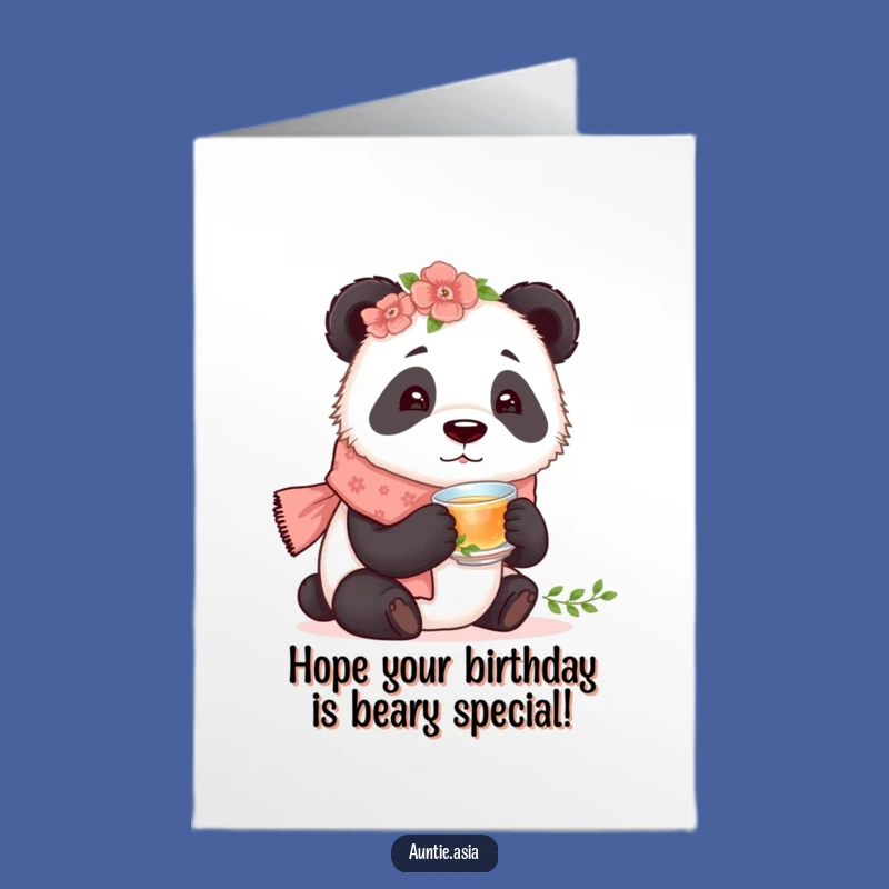 Free Printable Panda Birthday Card: Floral Scarf Tea Lover Downloadable Gift
