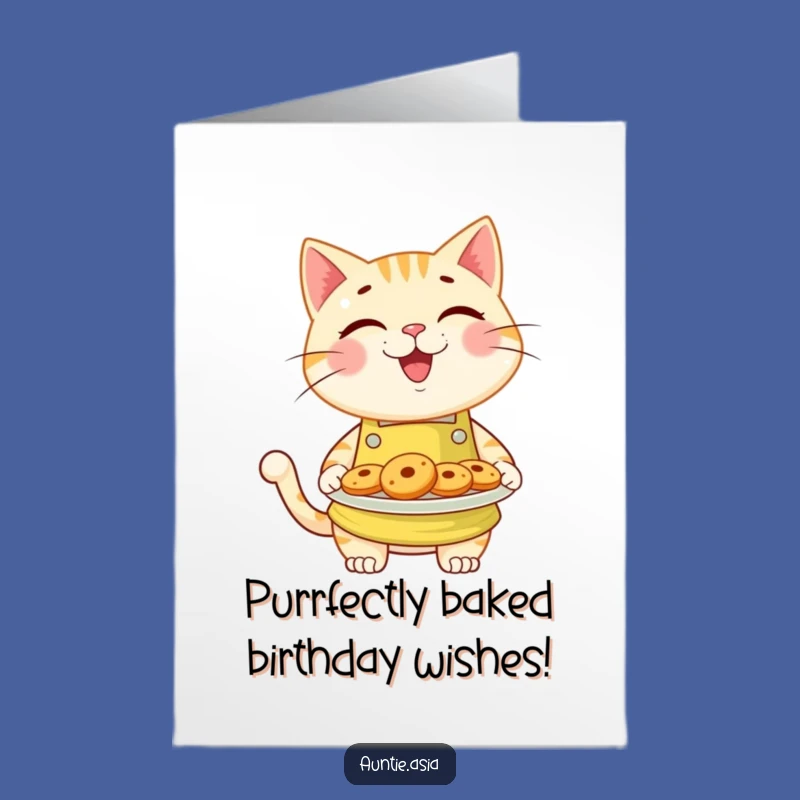 Free Printable Funny Cat Birthday Card: Cheerful Baker Kitty Cookie Downloadable Gift
