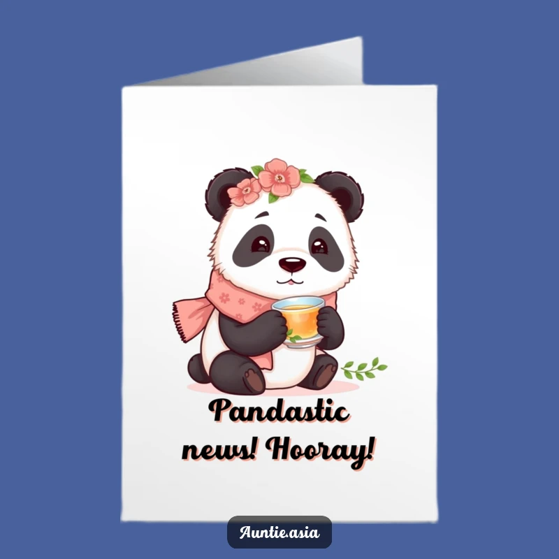 Free Printable Panda Congratulations Card: Floral Scarf Tea Lover Downloadable Success Gift