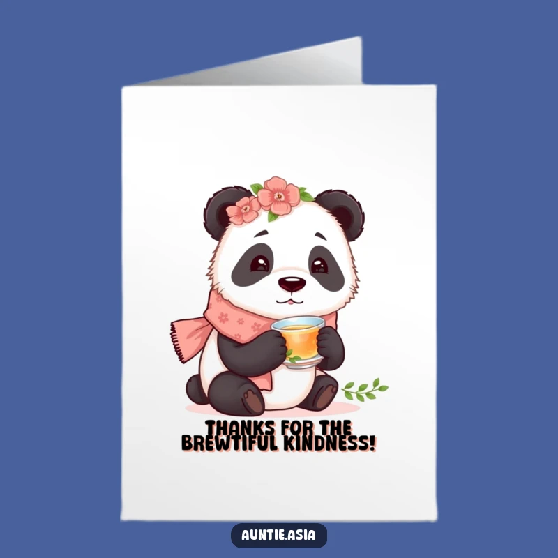 Free Printable Panda Thank You Card: Floral Scarf Tea Lover Downloadable Appreciation Gift