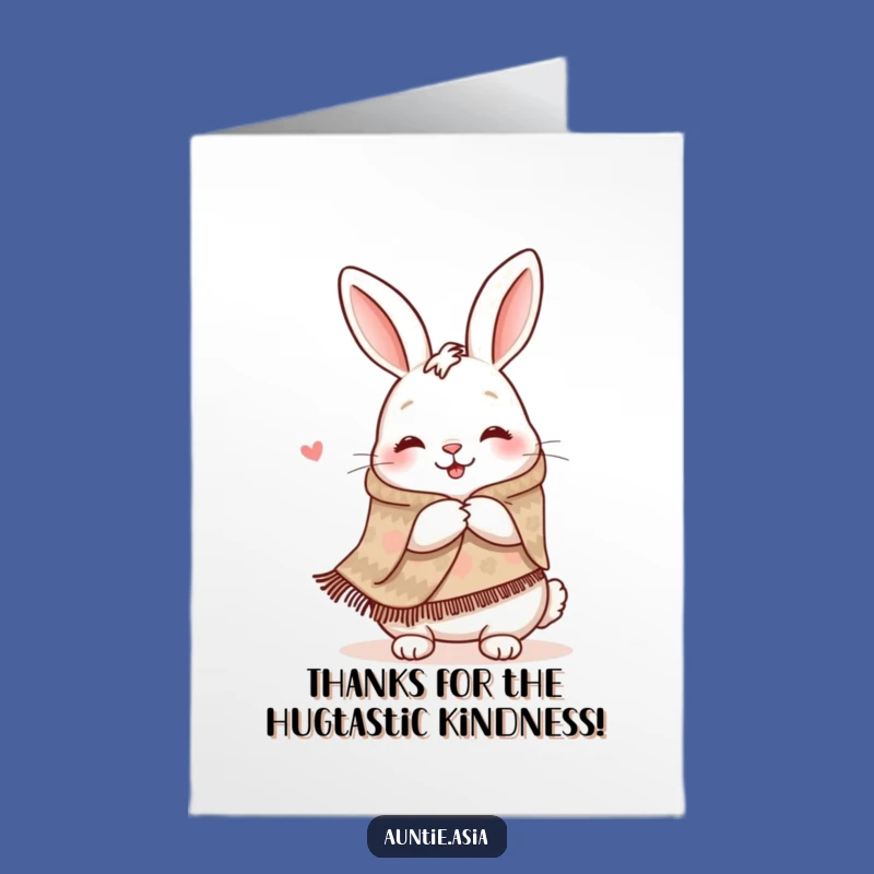Free Printable Rabbit Thank You Card: Shawl Hugging Bunny Downloadable Appreciation Gift