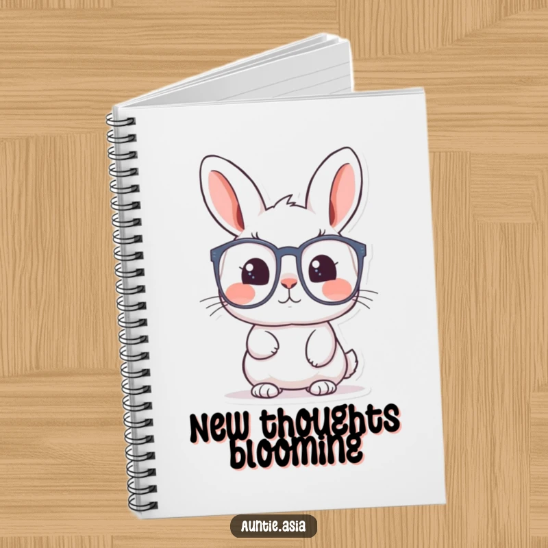 Funny rabbit notebook featuring a curious rabbit looking through large glasses, ideal for jotting down discoveries.