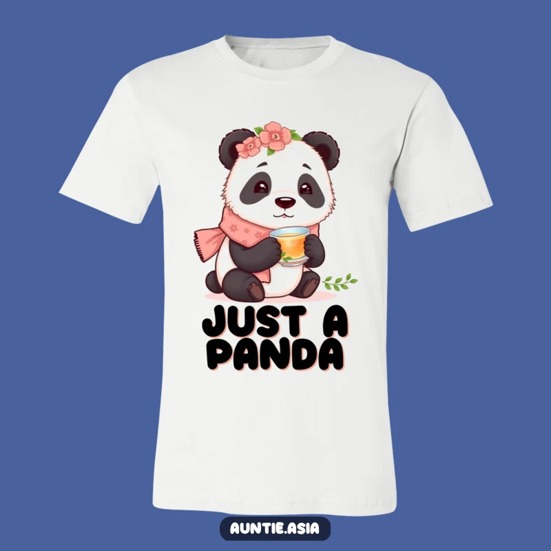 Funny Panda Tea Time T-Shirt: Curious Bear's Floral Sip, a Hilarious Gift
