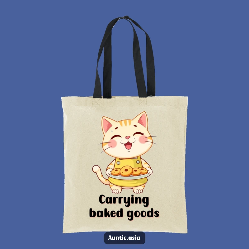 Funny Cat Baker Tote Bag: Carry Your Goods with a Cheerful Cookie-Offering Kitty